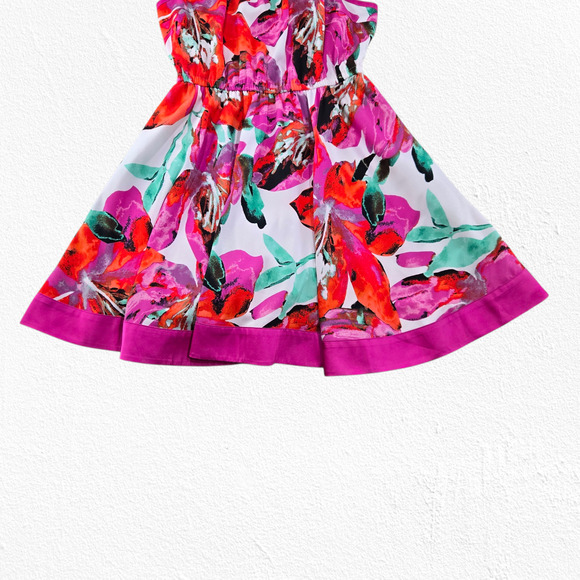 Bebe Floral Halter Fit & Flare Dress Pink Red Party Evening Dress Size Small - Picture 3 of 9